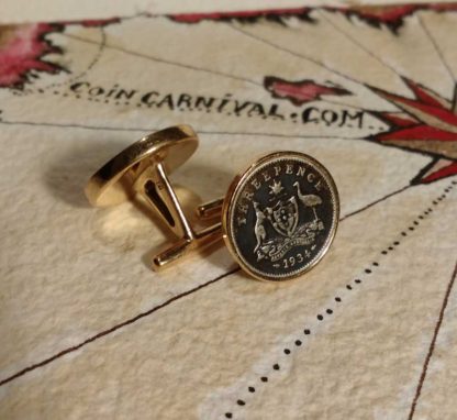 Australian silver 3 pence coin cuff links