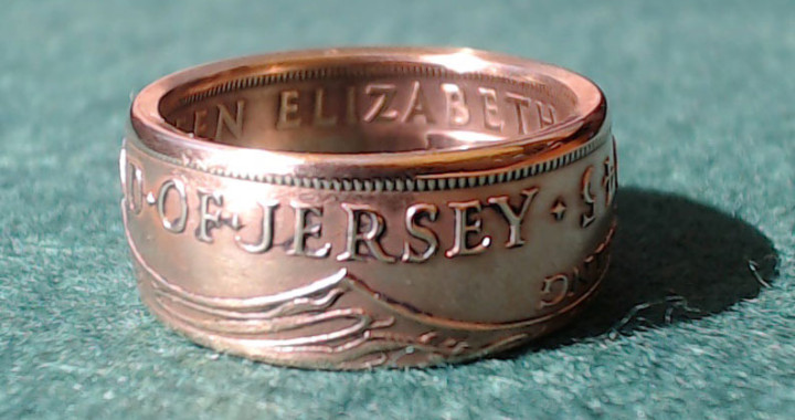 1945 Island Of Jersey Liberated copper coin ring with crisp details