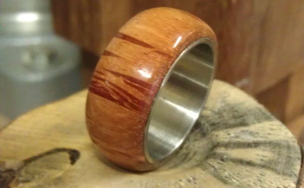Tiger wood and stainless steel finger ring by Coin Carnival