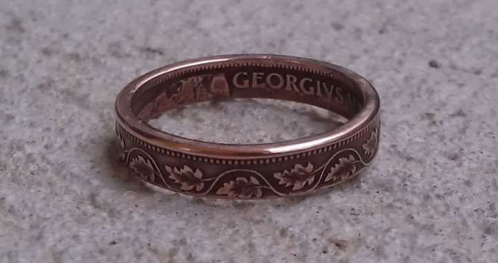 1916 Canadian large copper penny coin ring