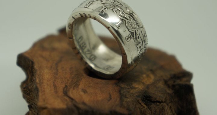 1876 Sliver Italian 5 Lira crown coin ring