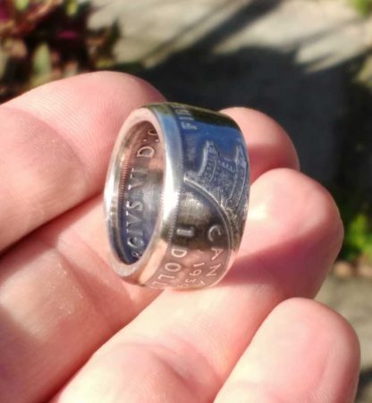 1939 Canadian silver dollar coin ring and 1942 Canadian silver 50 cent ...