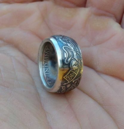 1939 Canadian silver dollar coin ring and 1942 Canadian silver 50 cent ...