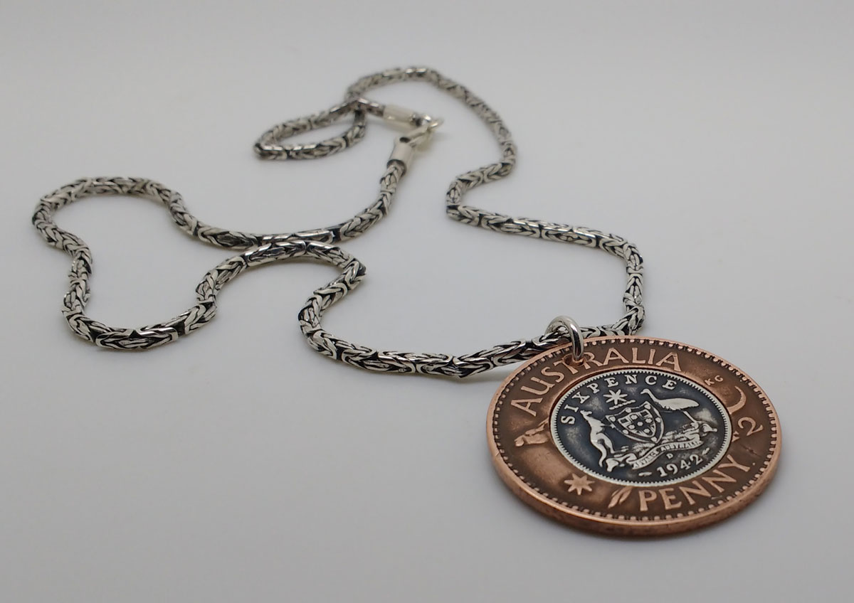 Australian copper penny and Australian silver six pence pendant and ...